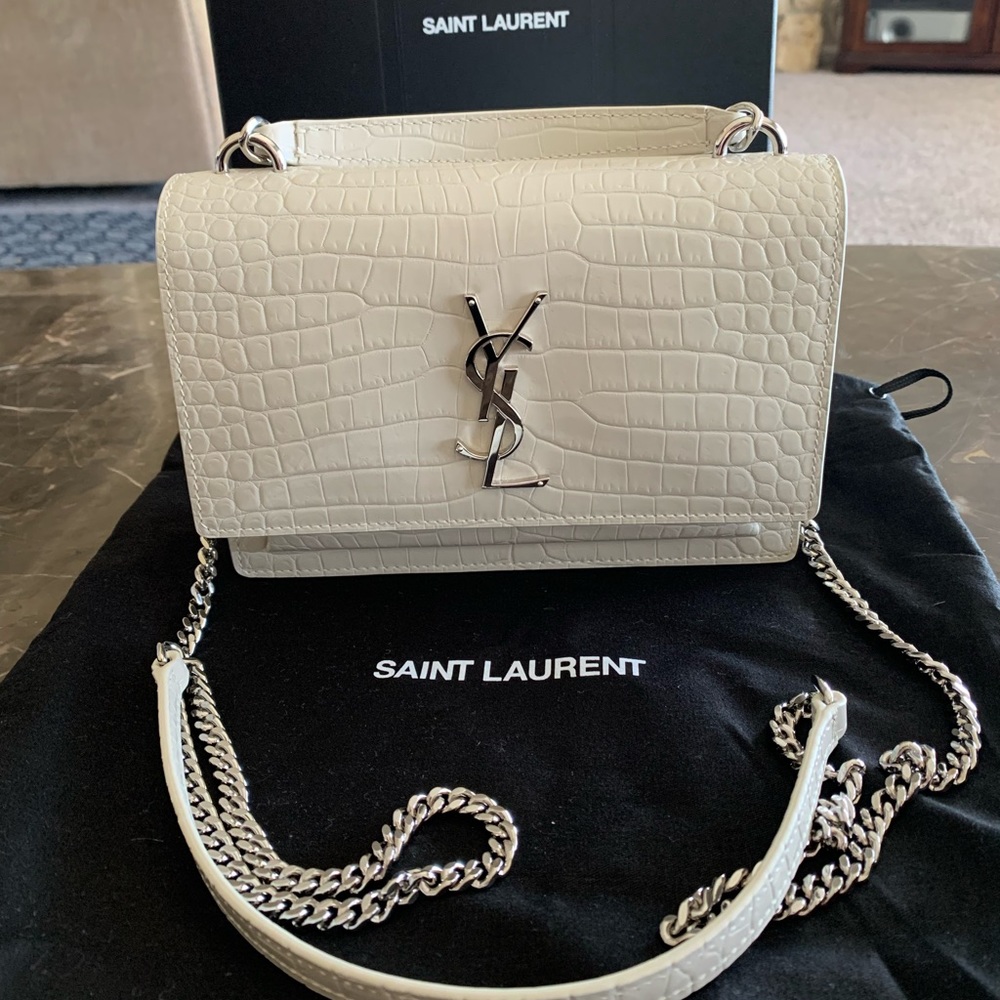 YSL Sunset Chain Wallet Croc